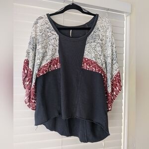 Free People Mixed Media Boho Oversized Tunic Sweater Top Size Small